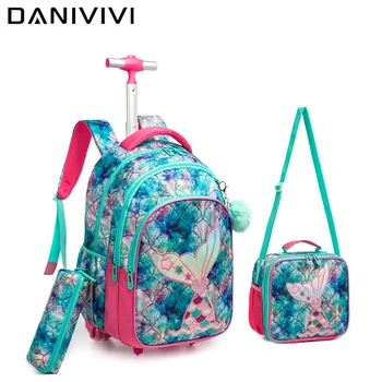 Школьный рюкзак 3 в 1 на колесиках для детей, школьные рюкзаки для девочек-подростков, школьный рюкзак 