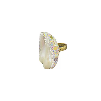 Ювелирные изделия ZHEN-D из натурального красивого жемчуга в стиле барокко, разноцветные стразы, медное кольцо на палец, безделушки для вечеринок, свиданий, женские нежные кольца Изображение