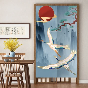 Японский закат, Сосна, Журавлиные облака, Перегородка для уединения, Занавеска для двери без стержня Изображение